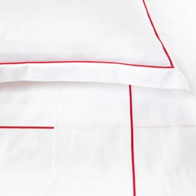 Housse de couette en satin de coton broderie rouge