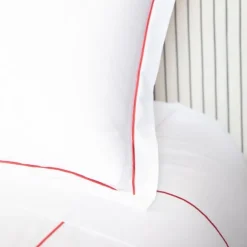 Housse de couette en satin de coton broderie rouge
