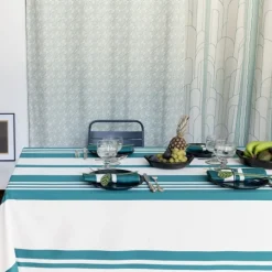 Nappe à rayures vertes en satin de coton