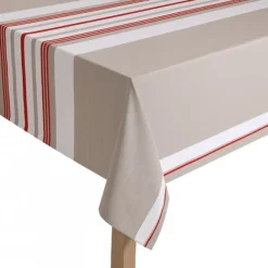 Nappe beige et rouge à rayures en coton