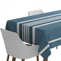 Nappe en coton bleu à chevrons