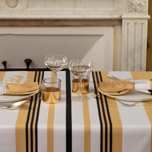 Nappe en coton jaune à rayures en chevrons