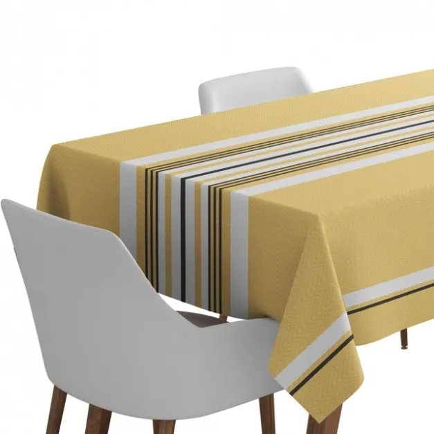 Nappe en coton jaune à rayures en chevrons