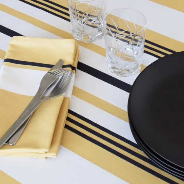 Nappe en coton jaune à rayures en chevrons