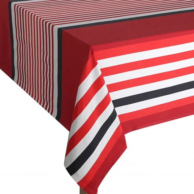 Nappe en coton rouge et noir à rayures