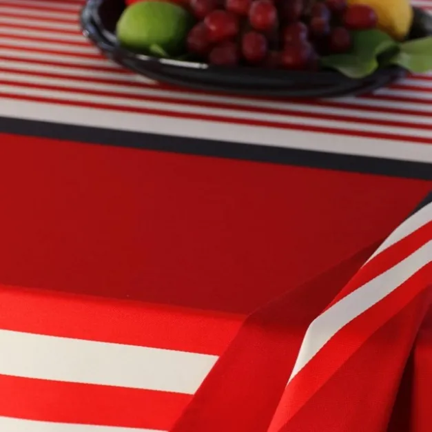 Nappe en coton rouge et noir à rayures