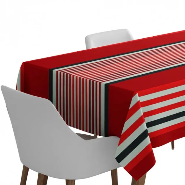 Nappe en coton rouge et noir à rayures
