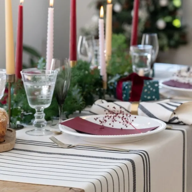 Nappe en lin et coton à rayures noir et écru