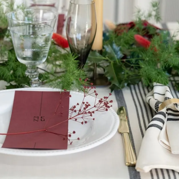 Nappe en lin et coton à rayures noir et écru