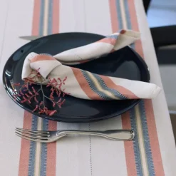 Nappe en lin et coton à rayures terre cuite