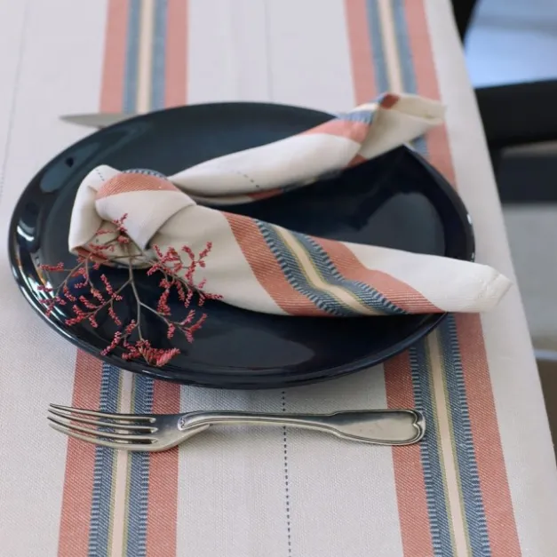 Nappe en lin et coton à rayures terre cuite