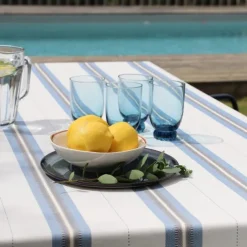 Nappe en lin et coton bleu à rayures