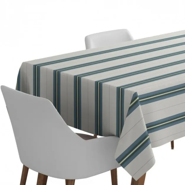 Nappe en lin et coton bleu à rayures
