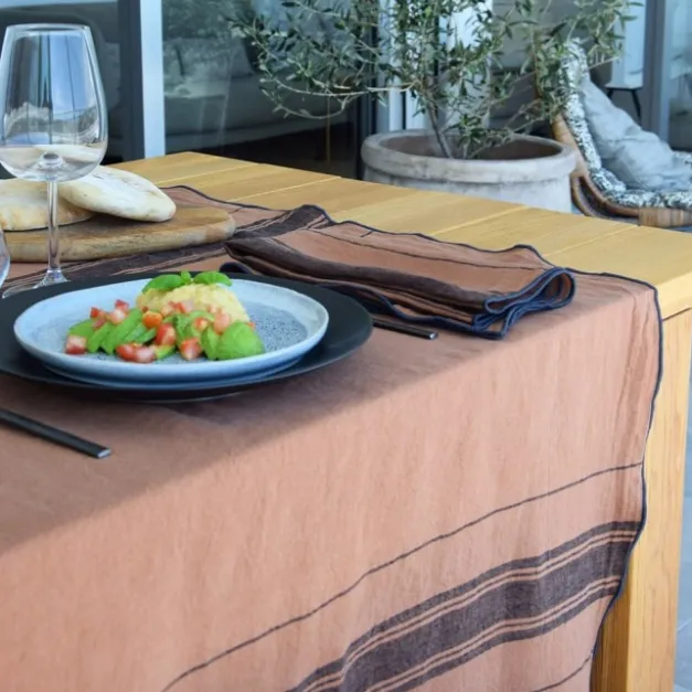 Nappe en lin terracotta à rayures