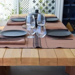 Nappe en lin terracotta à rayures