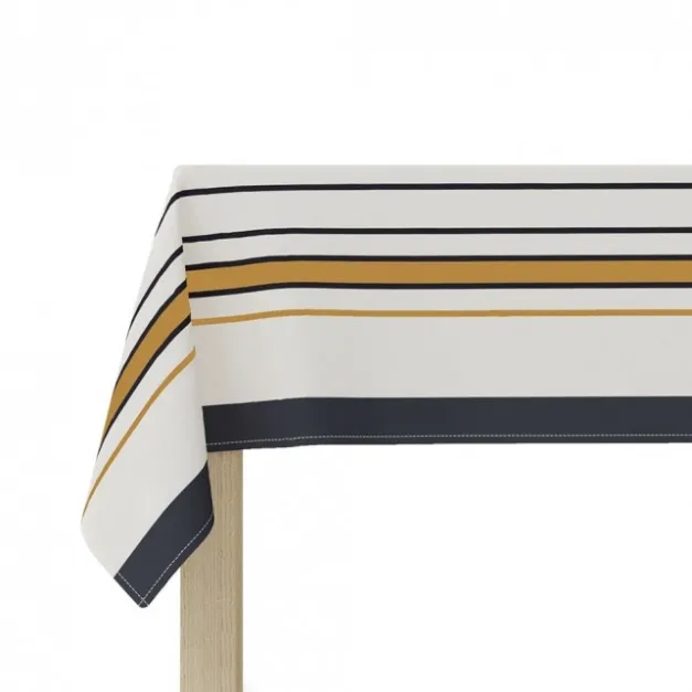 Nappe en satin de coton à rayures beige
