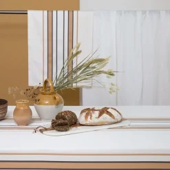 Nappe en satin de coton à rayures beige
