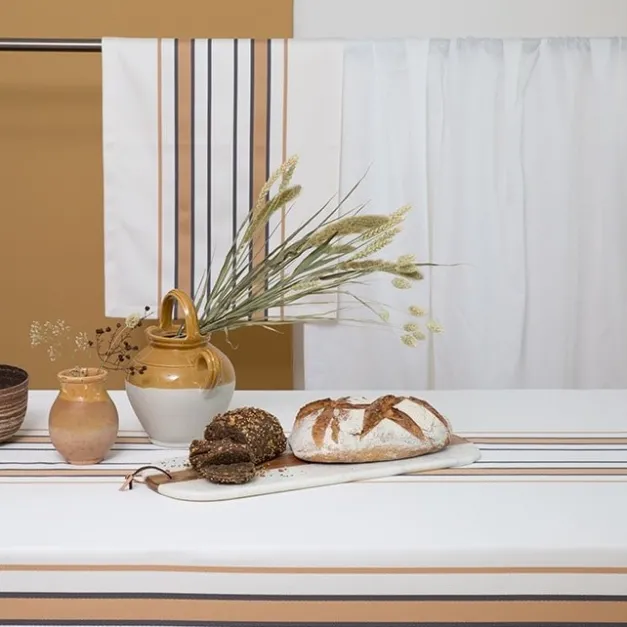 Nappe en satin de coton à rayures beige
