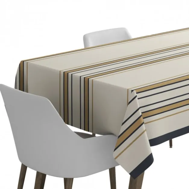 Nappe en satin de coton à rayures beige