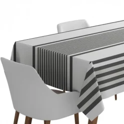 Nappe grise rayée en satin de coton