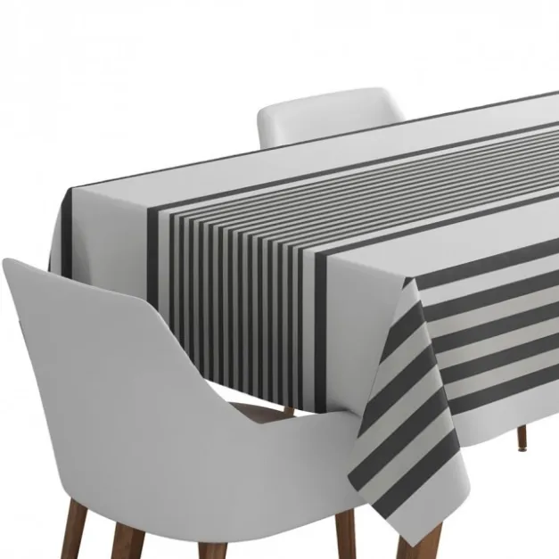Nappe grise rayée en satin de coton