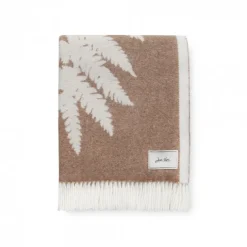 Plaid beige en cachemire et laine motif fougère