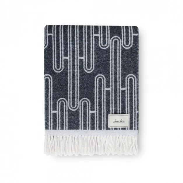 Plaid en cachemire et laine gris foncé à franges