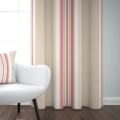 Rideau beige et rouge à rayures en coton