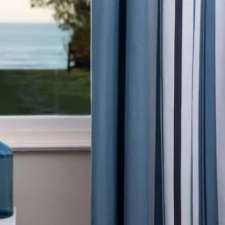 Rideau bleu en coton tissage chevrons