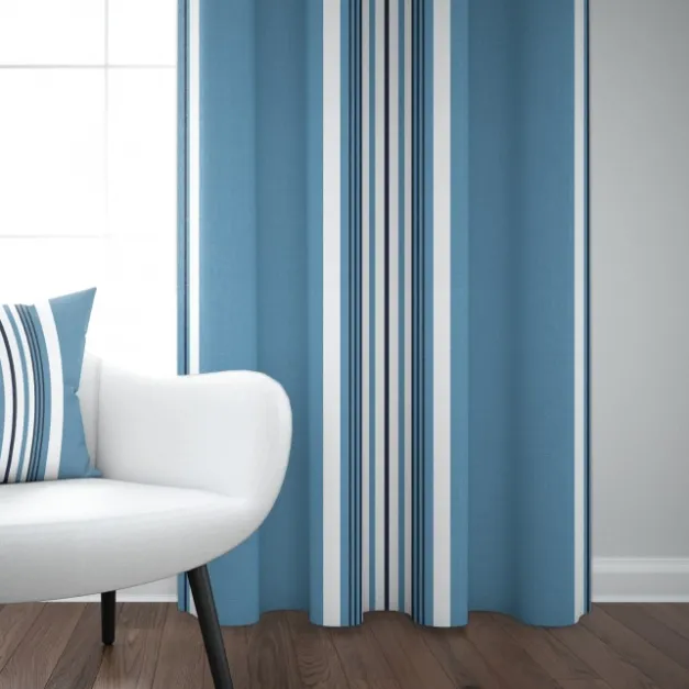 Rideau bleu en coton tissage chevrons