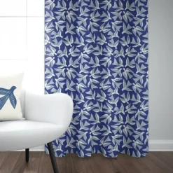 Rideau en Jacquard bleu en coton motifs oiseaux