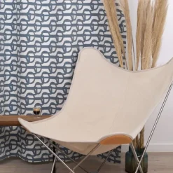 Rideau en Jacquard en coton bleu à motifs noeuds