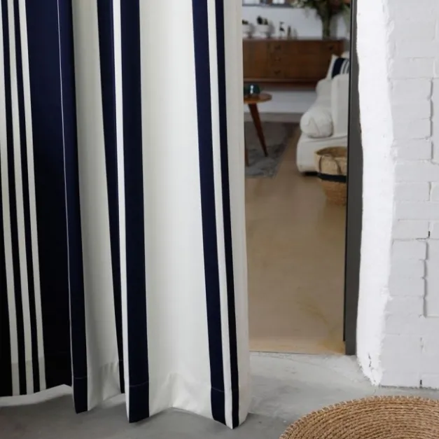 Rideau en satin de coton rayures bleu foncé