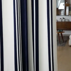 Rideau en satin de coton rayures bleu foncé