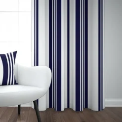 Rideau en satin de coton rayures bleu foncé