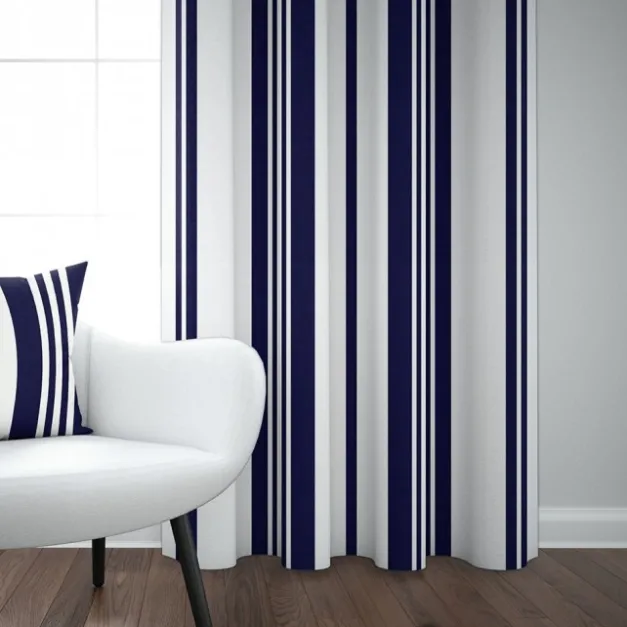 Rideau en satin de coton rayures bleu foncé